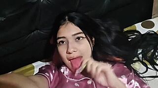 hot latina girl wakes up alone and masturbates her pussy in homemade video.