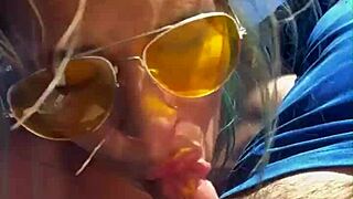 Cheating blonde whore sucks cock & takes facial out in public during the middle of the day