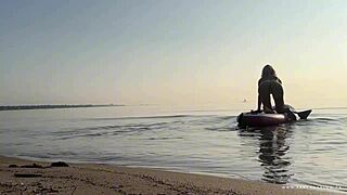 milf in bikini does sup yoga outdoors, but gets wet and cums publicly