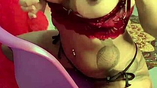 Tanned girl adjusts bikini and requests milk during massage.