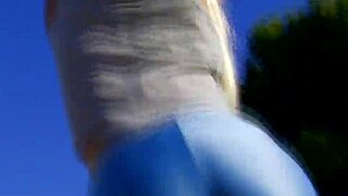 beauty blonde cougar in outdoor setting