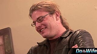 Blonde wife gets fucked hard in front of husband for cuckold facial