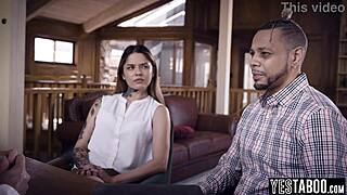 pervert doctor watches tattooed petite patient with small tits get muff dived by big cock.