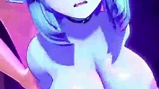 two blue women with big tits getting fucked in animation