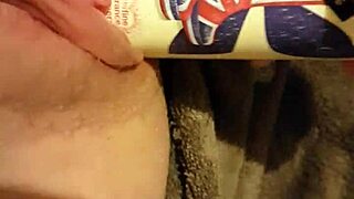 Young Slut Stretches Her Shaved Pussy With Deodorant Can During Massage