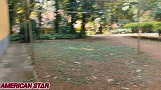 she calls a guy to fuck her cunt in the woods without condom