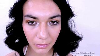 Elegant shy brunette seduced at modeling audition on sofa