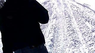 Hot Stepmom Shows Tits and Pees in Snow Outdoors