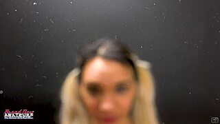 petite brunette coed sabrina sucks hard cock while rubbing tits