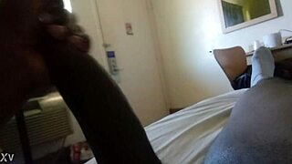 latina housekeeper at door gets horny and masturbates with handjob