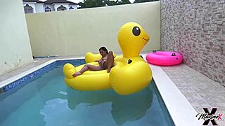 Maxine X Plays With Pussy By Pool!