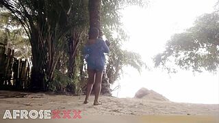 Black Girl Teases on Beach