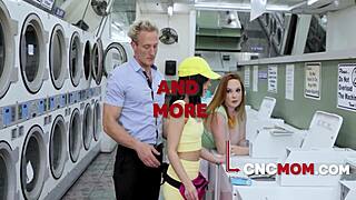 freeuse laundromat with aria valencia and summer hart in milf threesome!