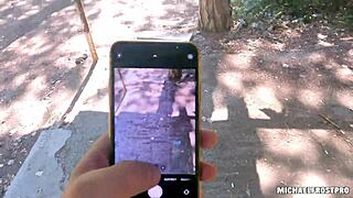 i got so turned on by that strangers big dick on screen, more than my boyfriends, in public with those pretty amateurs.