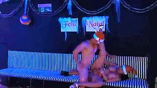 christmas night with busty milf and athletic guy in intense blowjob