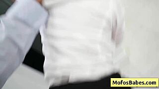 Sasha pearl sucks huge dick then gets fucked from behind at work