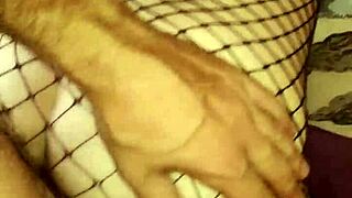 Behind the scenes of amateur homemade porno with couple in lingerie and stockings