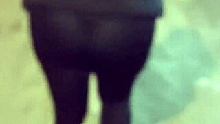 madura culona shows off big ass in see-through leggings outdoors for public flashing.