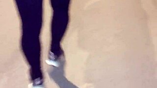 madura culona shows off big ass in see-through leggings outdoors for public flashing.