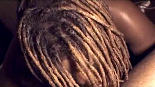 Chubby black milf Poizon delivers sloppy blowjob on fat cock in homemade office video