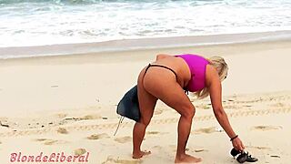 Hey, check me out flashing in a micro bikini on Rio beach for all the guys! 😏🏖️