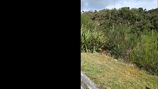 Trashy kiwi milf boldly pisses on roadside as traffic rushes by