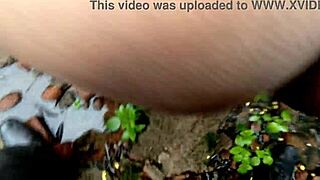 father catches stepson fucking stepmom roughly in dense jungle outdoors with big cock creampie