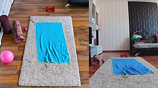 Double Cam Setup Reveals Curvy Milf in Naked Yoga Workout with Ass Spreading