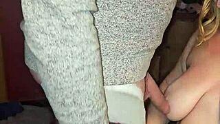 big milf with boobs giving blow job passionately