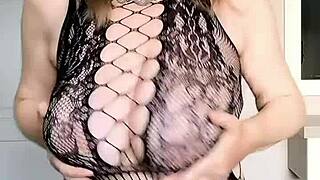 Sexy Black Net Dress High Heels Huge Tits And Pussy Close Up