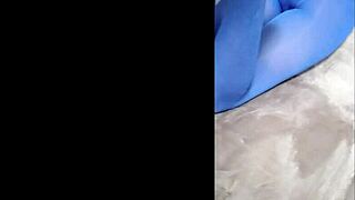 Milf perfect body struts in pantyhose and eight-inch heels.