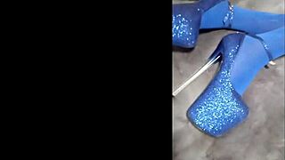 Milf perfect body struts in pantyhose and eight-inch heels.