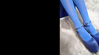 Milf perfect body struts in pantyhose and eight-inch heels.