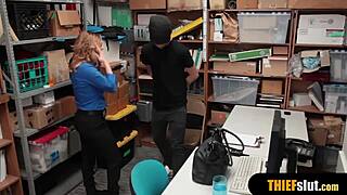 Hot Blonde Milf Security Guard Fucks Thief Guy Roughly