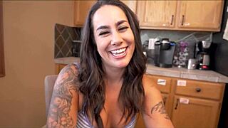 Massage turns intriguing when step brother's sexy wife Misty Meaner strips and rides