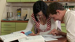 Subtle Lick on Shaved Pussy of Young Russian Girl in Bed