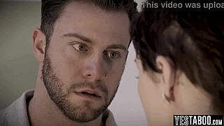 Hey, check out this big boobs MILF nurse fucking the paralyzed patient's husband on her bed!