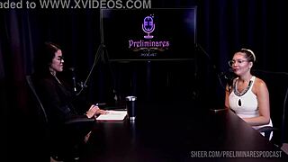 Watch the best moments of Barbara Sol in Preliminares podcast with Bia Hot getting wild in part 3 on Sheer Red!