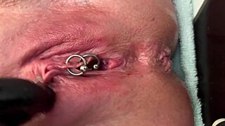 Pierced Clit Rubbed Hard in Latex Gloves