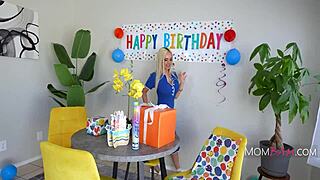 Step mom gives herself as my birthday gift, with those big tits and pussy ready.