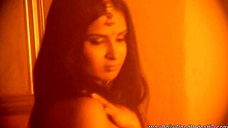 Exotic brunette milf dances with erotic striptease undressing to naked in oriental arab asian solo session