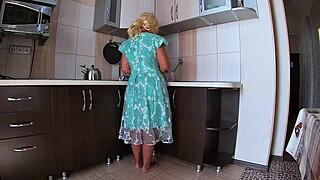 Peeping under mature housewife's skirt leads to surprising anal sex in her big ass.