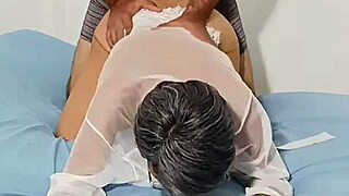 this feels so good... your stepsister moaning in bed while fingering her big ass and small tits in lingerie.