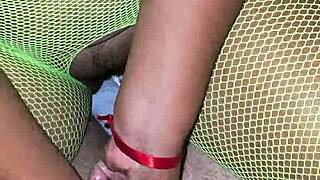 Hey, that Latina milf's on her period but still massaging my dick till cum shoots on her ass