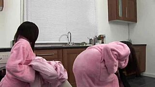 Lesbian threesome with cindy behr and kit lee are milfs with two nice tits that escalated to strapon sex and pussy licking in pantyhose.