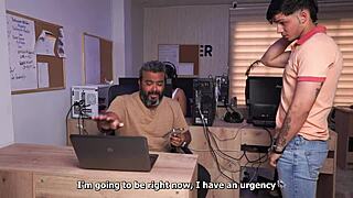 Busty secretary, how do you plan to satisfy boss's son with blowjob and cum?