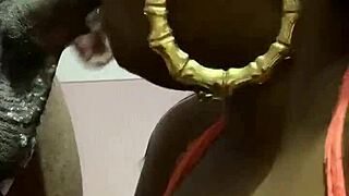 Sloppy blowjob from fat ebony bbw milf on young wet cock