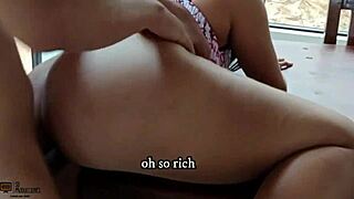 Amateur brunette takes big cock blowjob and creampie in homemade living room scene