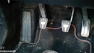 German Mature Woman Pumps Toes Close Up in Car with Pantyhose