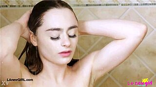 this cute teen 18+ slut is taking a shower after her photoshoot on the sofa